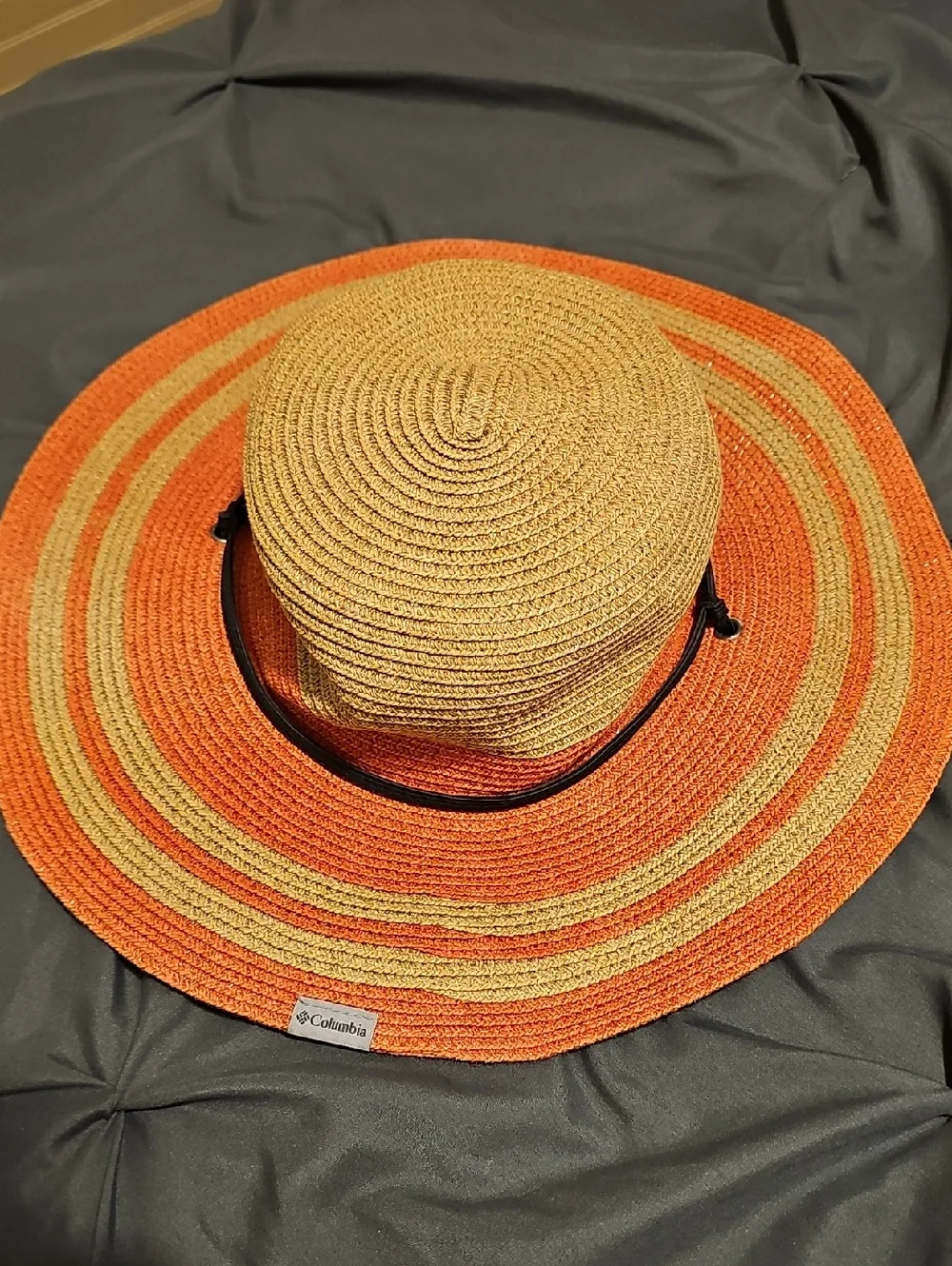 Columbia Natural Beige And Apricot Wide-Brim Straw Sun Hat